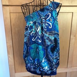 CLASSIQUE blue paisley off shoulder sleeveless Top size Small
